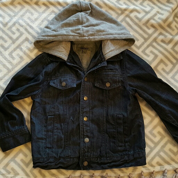 Dkny Other - DKNY Boys Dark Denim Jacket with Hoodie size 5 Dkny Other - DKNY Boys Dark Denim Jacket with Hoodie size 5